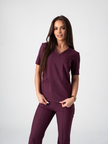 Bluza medyczna damska scrubs BASIC ŚLIWKA W CZEKOLADZIE