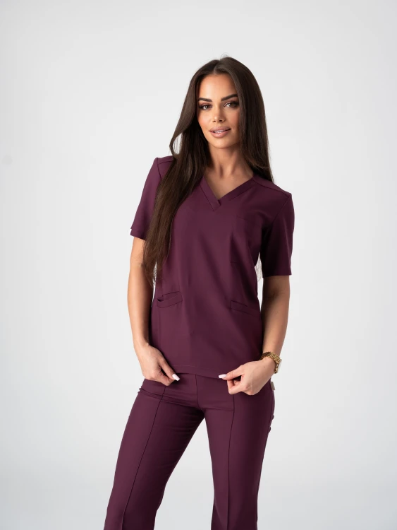 Bluza medyczna damska scrubs BASIC ŚLIWKA W CZEKOLADZIE