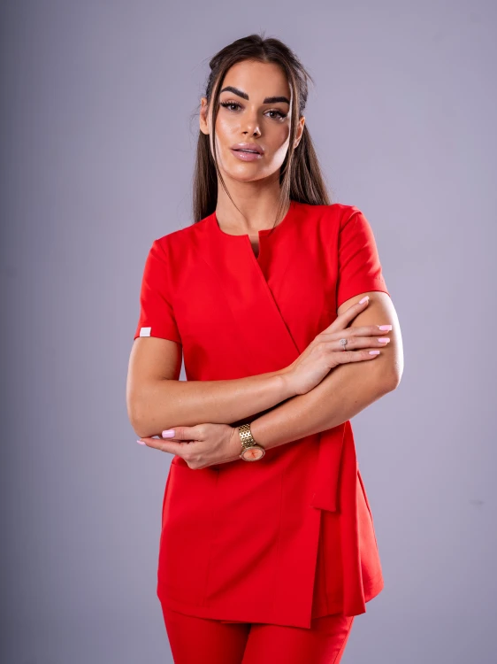 Tunika medyczna damska z krótkim rękawem SLIM FIRE RED