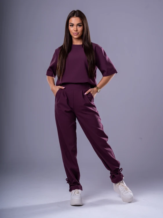 Spodnie medyczne damskie scrubs BASIC PRO ŚLIWKA W CZEKOLADZIE