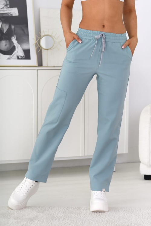 Spodnie medyczne damskie scrubs COMFY SZAŁWIA szeroka nogawka